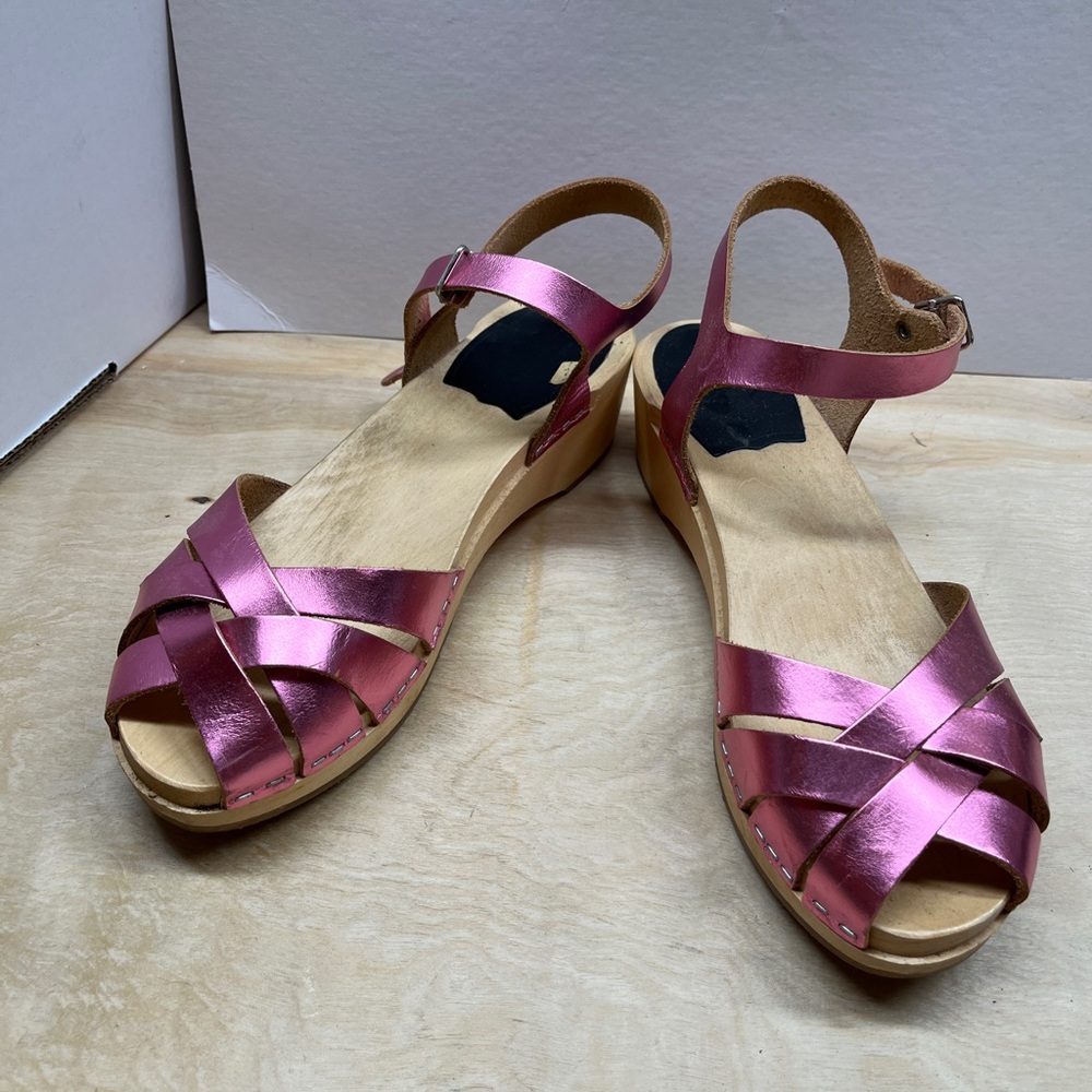 Swedish Hasbeens Magdalena strappy sandals, metallic pink Women’s 38